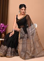 Cotton Black  Digital Printed Saree